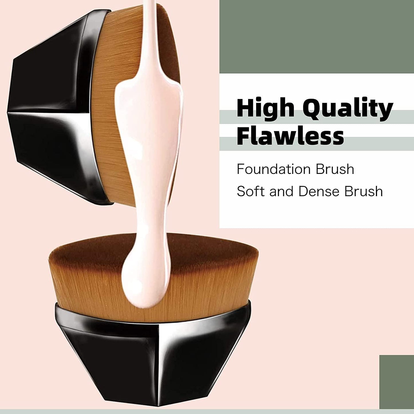 foundation makeup brush flat top hexagon face blush liquid powder (black) (pack of 1)